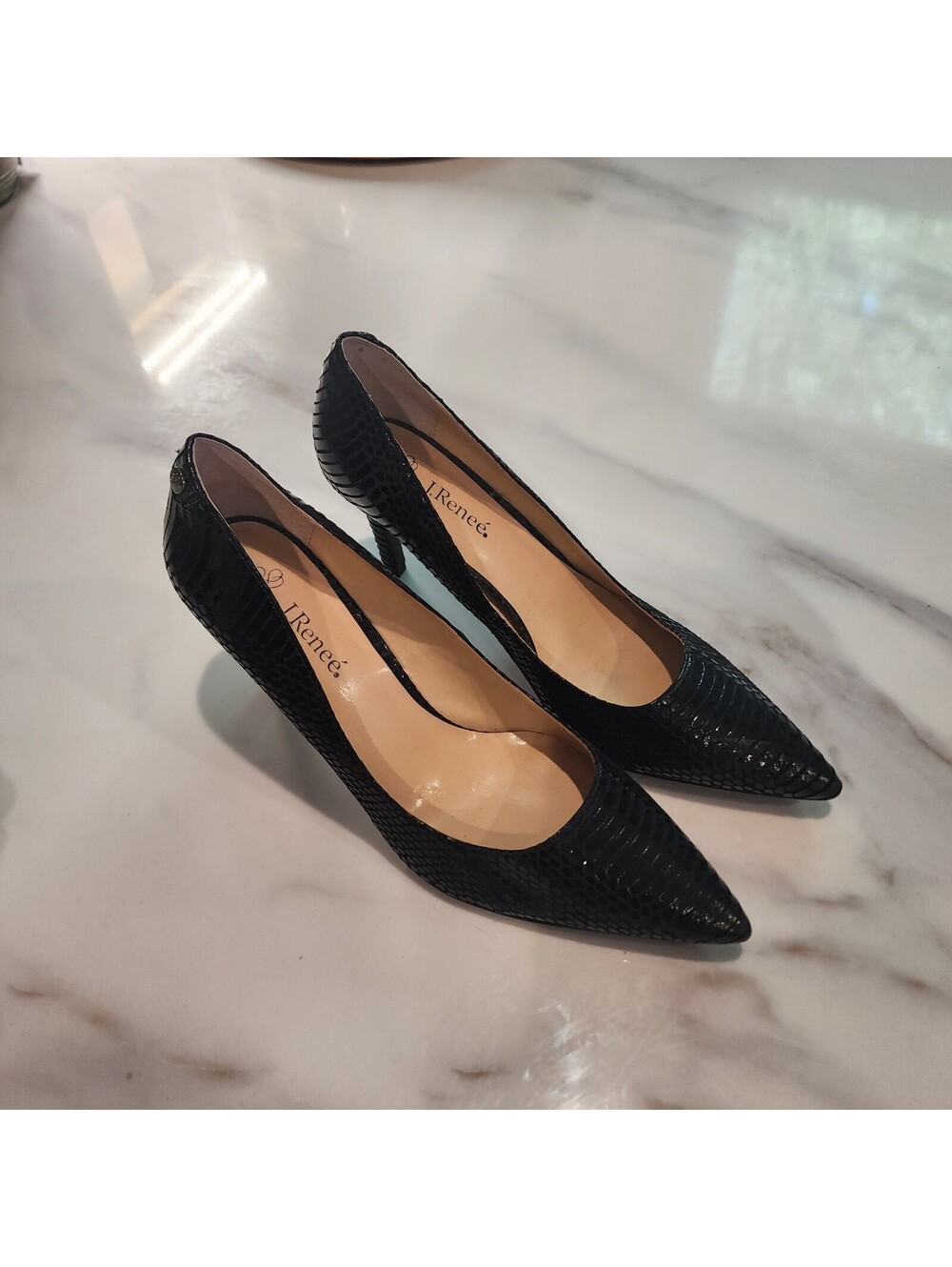 J. Reneé Black Reptile Textured Pointed Toe Pumps Women’s Size 10